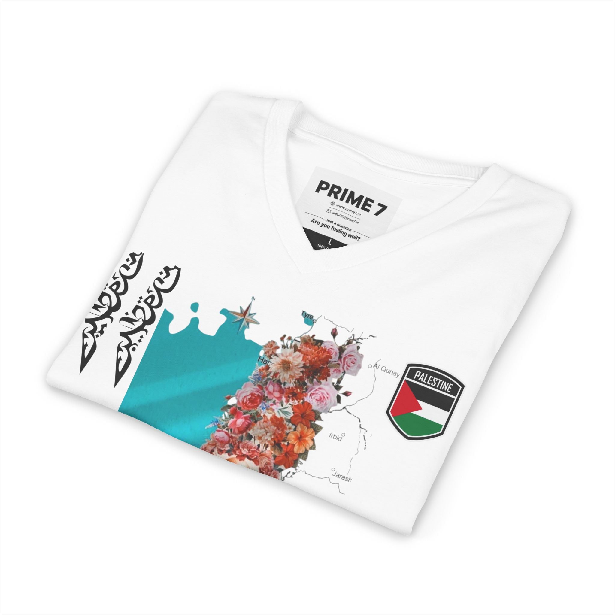Palestine V-Neck — Floral Palestine Prime 7 T-shirt