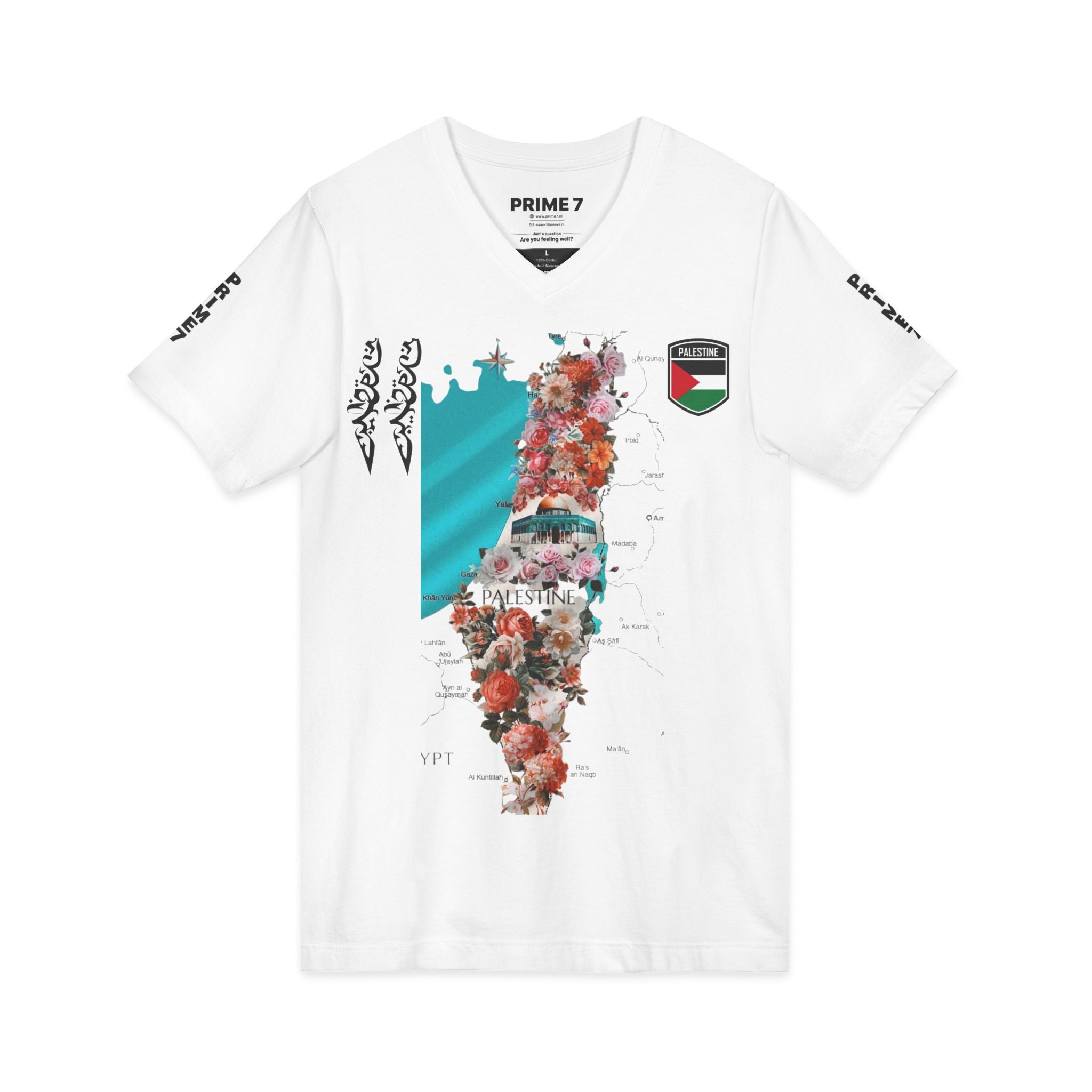 Palestine V-Neck — Floral Palestine Prime 7 T-shirt