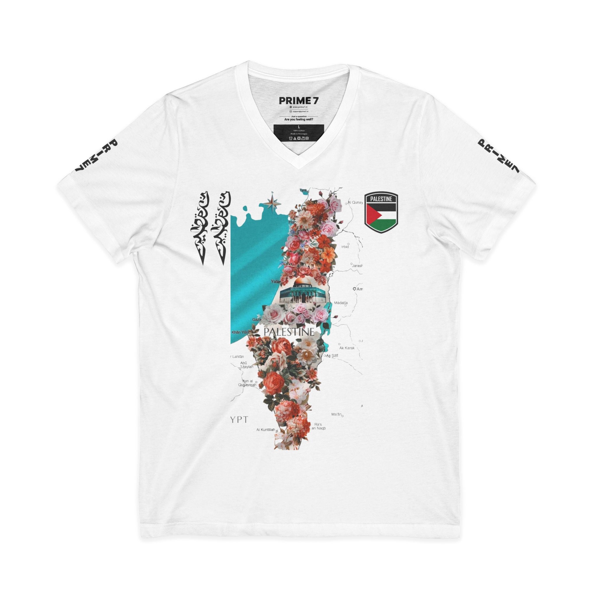 Palestine V-Neck — Floral Palestine Prime 7 T-shirt